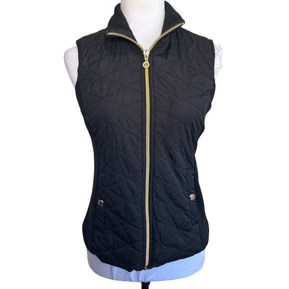 Marc New York Andrew Marc Jackets & Blazers - Marc‎ New York Andrew Marc Black Quilted Puffer Vest Gold Zipper Ribbed Sides PS